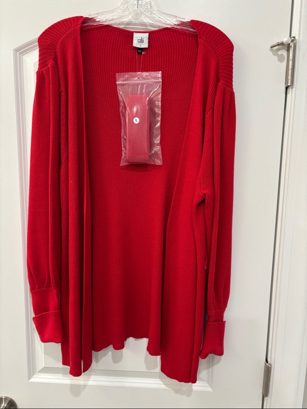 CAbi Vibrant Red Ribbed Open Cardigan